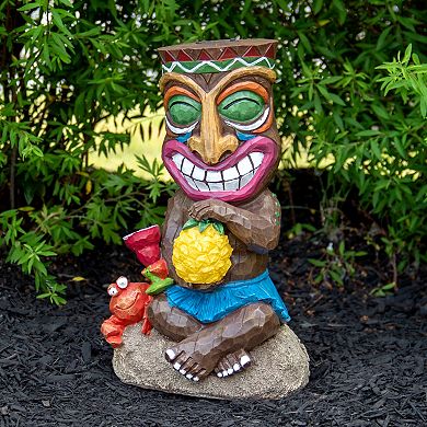13.75" Solar Lighted Polynesian Outdoor Garden Smiling Tiki Statue