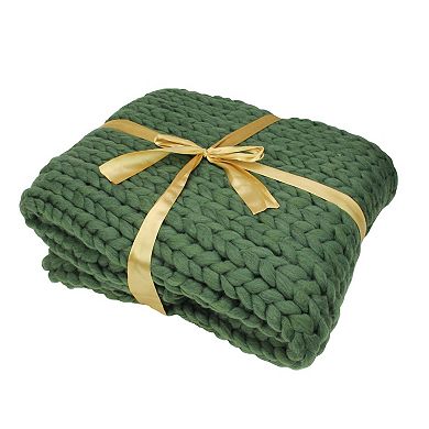 Hunter Green Cable Knit Plush Throw Blanket 50" x 60"