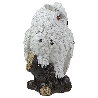 6" White Owl Perched on a Branch Outdoor Garden Statue
