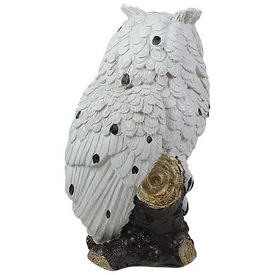 6" White Owl Perched on a Branch Outdoor Garden Statue
