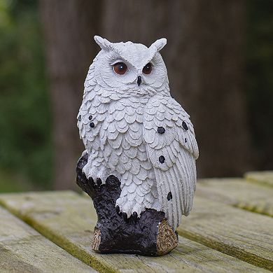 6" White Owl Perched on a Branch Outdoor Garden Statue