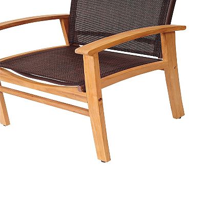 36" Brown Fortuna Teak Patio Armchair with Sling