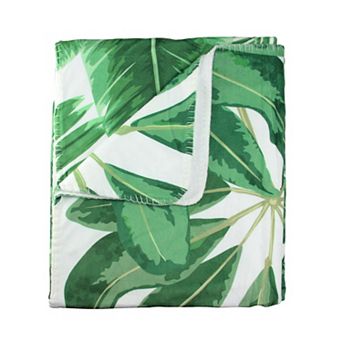 White and Green Tropical Leaves Plush Fleece Throw Blanket 50" x 60"