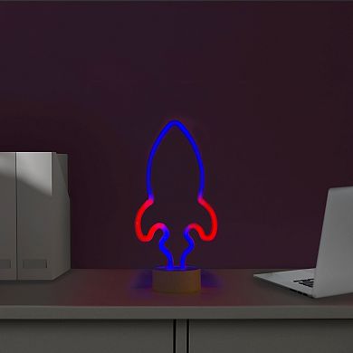 9" Blue and Red LED Neon Style Rocket Ship Table Light