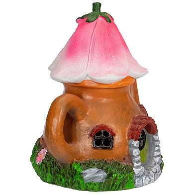 7" Solar Lighted Flower Tea Pot Outdoor Garden Statue