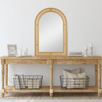 36" Arched Lattice Weaved Decorative Wall Mirror