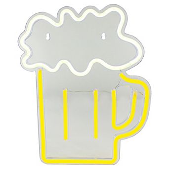 13" Yellow and White LED Neon Style Beer Mug Wall Sign