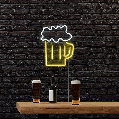 13" Yellow and White LED Neon Style Beer Mug Wall Sign