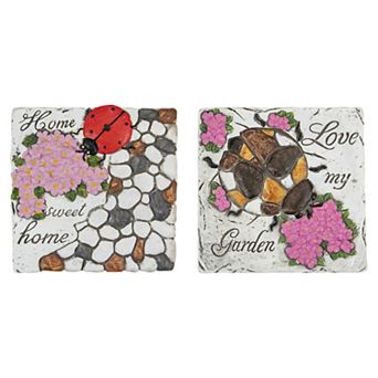 Set of 2 Love my Garden and Home Sweet Home Floral Outdoor Garden Stones 7"