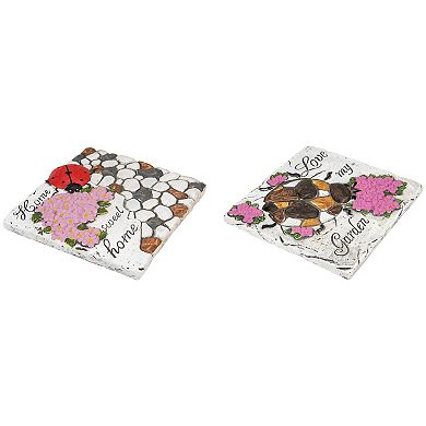 Set of 2 Love my Garden and Home Sweet Home Floral Outdoor Garden Stones 7"