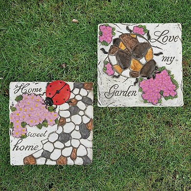 Set of 2 Love my Garden and Home Sweet Home Floral Outdoor Garden Stones 7"