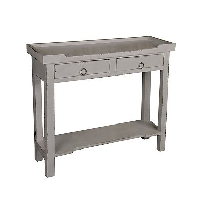 36.25" Antique Gray Cottage 2-Drawers Console Table with Shelf