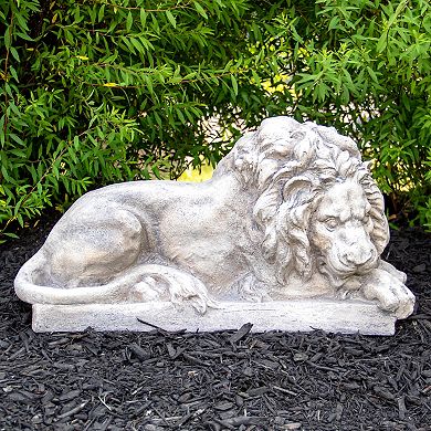 22.5" Gray Lying Down Lion Outdoor Garden Statue