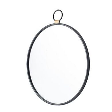 22.75" Black and Clear Oval Round Stopwatch Wall Mirror with Single Loop