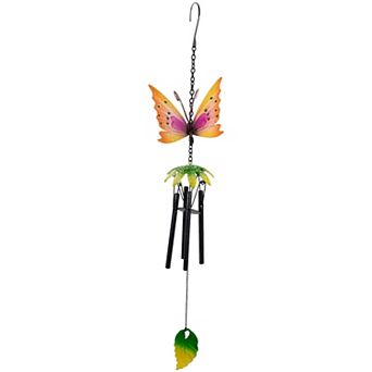 19" Orange Metal Butterfly Outdoor Garden Windchime