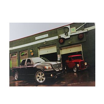 LED Lighted Ford Trucks at O'Briens Auto Service Canvas Wall Art 15.75" x 12"