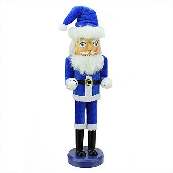 14" Blue and White Santa Wooden Holiday Nutcracker