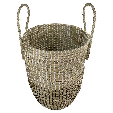 14.5" Natural Woven Seagrass Wicker Storage Basket with Handles