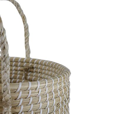 14.5" Natural Woven Seagrass Wicker Storage Basket with Handles
