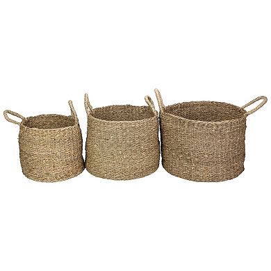 Set of 3 Natural Beige Round Seagrass Table and Floor Baskets