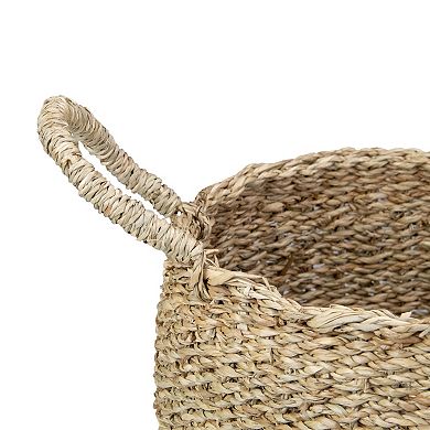 Set of 3 Natural Beige Round Seagrass Table and Floor Baskets