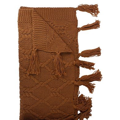 Golden Ochre Knit Throw Blanket with Tassels 50" x 60"