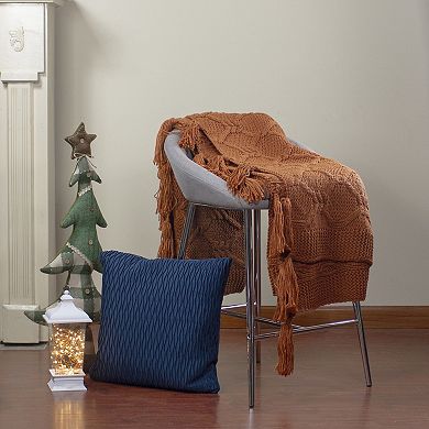 Golden Ochre Knit Throw Blanket with Tassels 50" x 60"