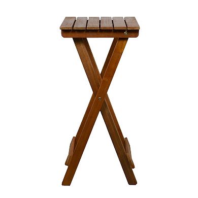 26" Light Brown Acacia Wood Outdoor Folding Accent Table