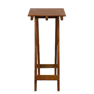 26" Light Brown Acacia Wood Outdoor Folding Accent Table