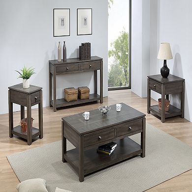 24.5” Gray Square Wooden End Table with Drawer and Shelf