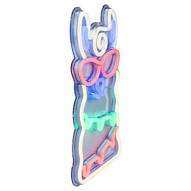 15" Groovy White Alpaca with Red Sunglasses LED Lighted Wall Sign