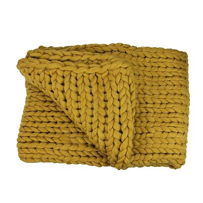Golden Mustard Cable Knit Plush Throw Blanket 50 x 60 - Main Image