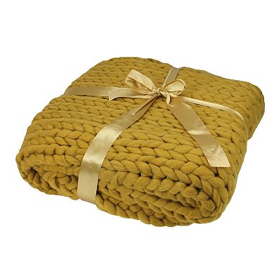 Golden Mustard Cable Knit Plush Throw Blanket 50 x 60