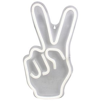 15” Bright White Neon Style Peace Fingers LED Lighted Wall Sign