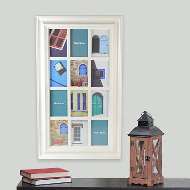 29" Ivory Weathered Windowpane Collage Picture Frame For 4" X 6" Photos
