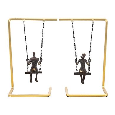 Set of 2 Gold and Bronze Swinging People Bookends 13"