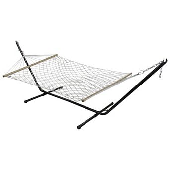 55" x 78" Brown Lattice Pattern Rope Hammock with Wooden Bar