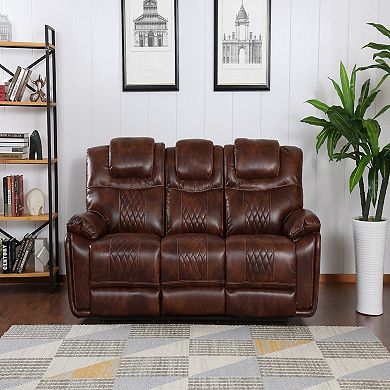 41” Rich Brown Power Dual Reclining Sofa in Leather Gel