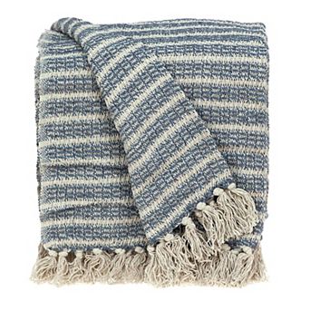 Beige and Blue Woven Handloom Throw Blanket 52" x 67"