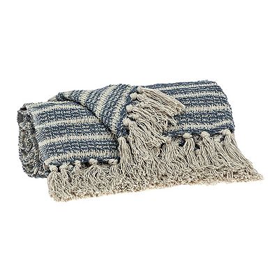 Beige and Blue Woven Handloom Throw Blanket 52" x 67"