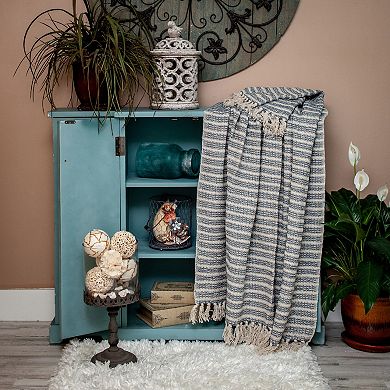 Beige and Blue Woven Handloom Throw Blanket 52" x 67"