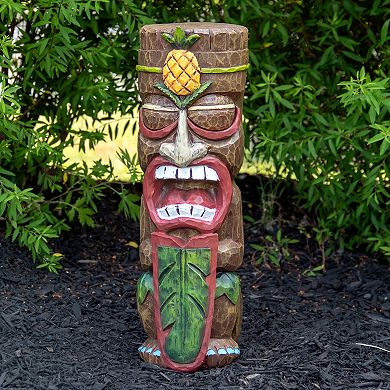 Solar Lighted Outdoor Garden Fire Tiki Statue