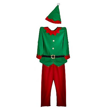 45" Red And Green Men's Elf Costume With A Christmas Santa Hat - Plus Size