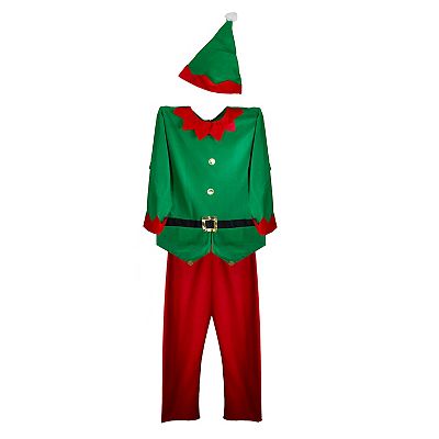 45" Red And Green Men's Elf Costume With A Christmas Santa Hat - Plus Size