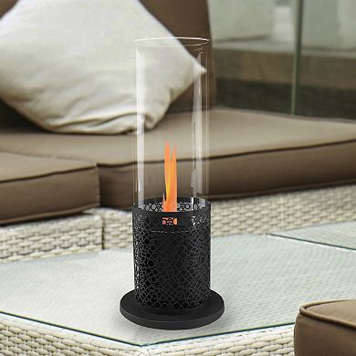 19.75" Bio Ethanol Round Portable Tabletop Fireplace With Black Decorative Base