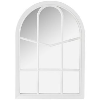 20" White Arched Windowpane Framed Wall Mirror