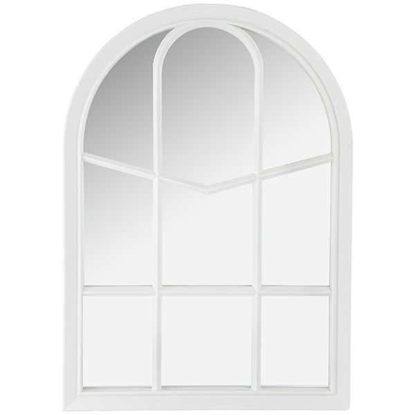 20" White Arched Windowpane Framed Wall Mirror
