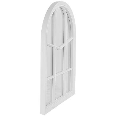 20" White Arched Windowpane Framed Wall Mirror