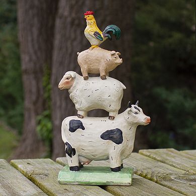 11.5" Stacked Polyresin Farm Animals Outdoor Garden Statue