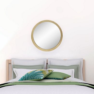 13" Gold Round Modern Wall Mirror with Woodgrain Finish